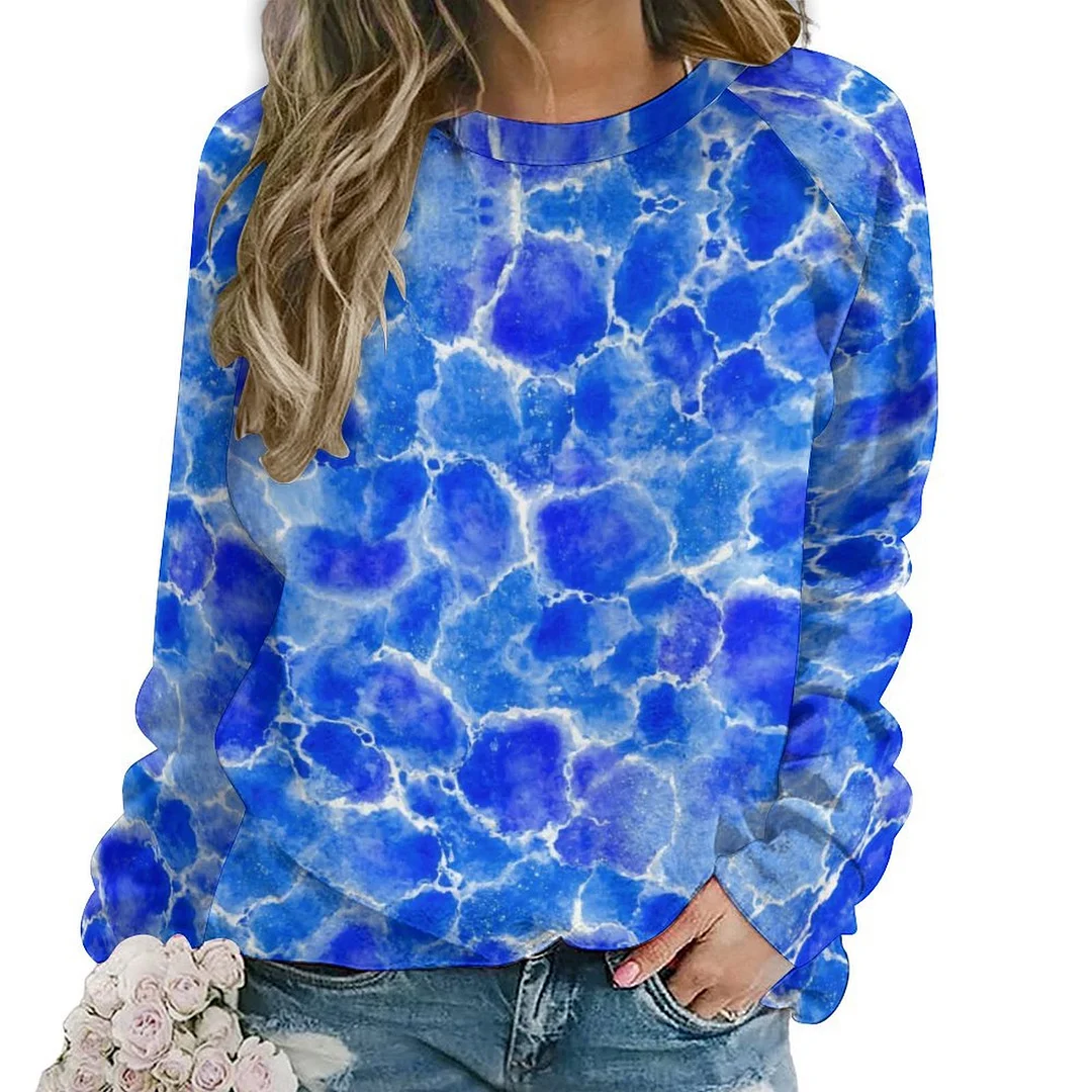 Printed Long Sleeve Casual Sweatshirt for  Women and Men Unisex Pattern Blue, Abstract, Wave