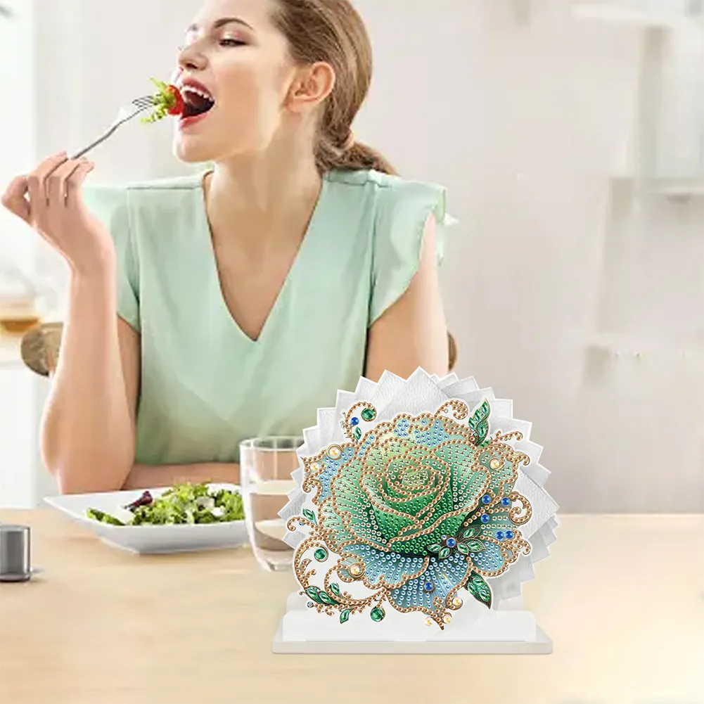 5D DIY Rose Diamond Art Acrylic Paper Towel Storage Rack Decor for Home Decor