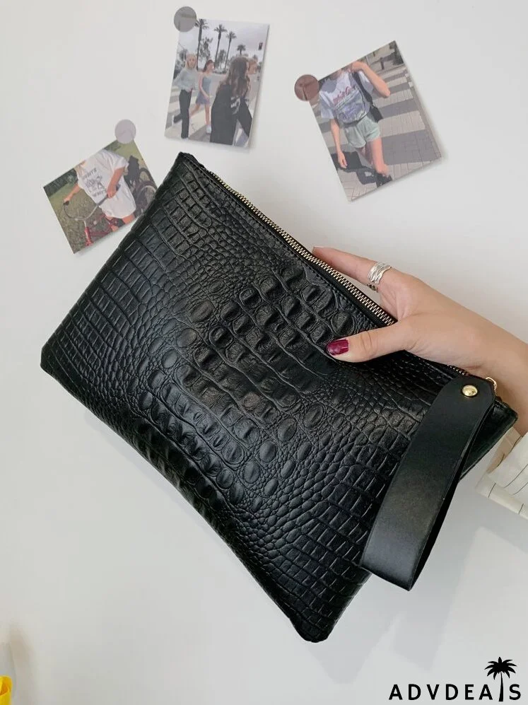 Croc Embossed Clutch Bag