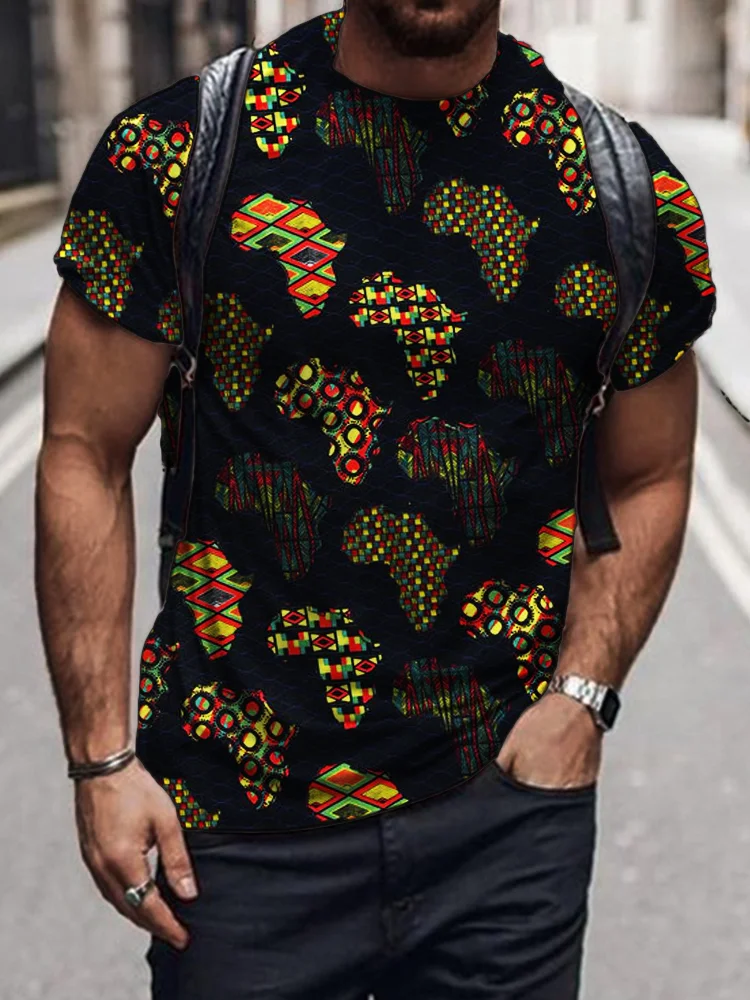Men's Rasta Ethnic Africa Map Pattern T Shirt