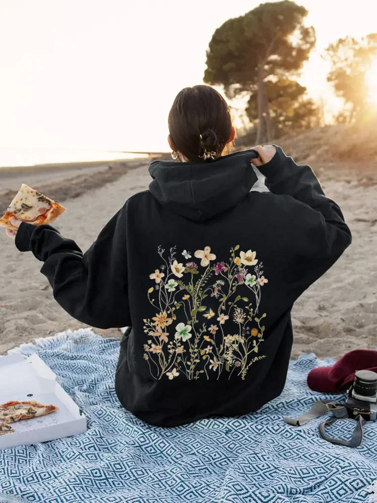 Floral Print Drawstring Hoodie