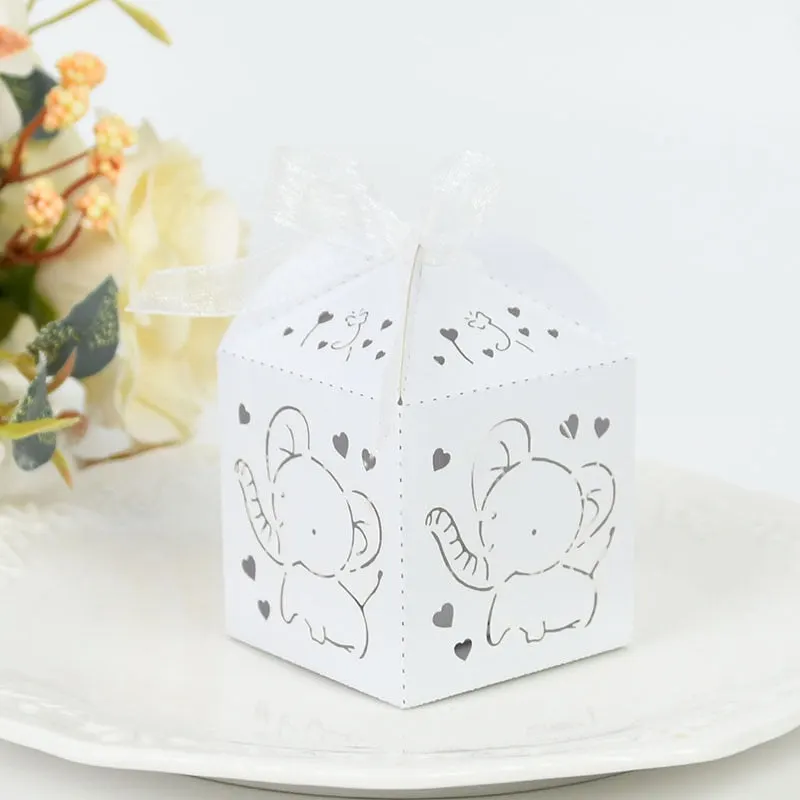 10/20pcs Elephant Gift Box Laser Cut Paper Candy Chocolate Boxes Boy Girl Baby Shower Decoration Wedding Birthday Party Supplies