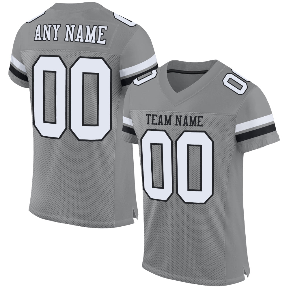 Custom Gray White-Black Mesh Authentic Football Jersey | captainssportss.com
