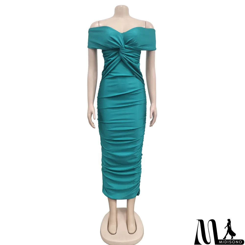 MidiSono - Sexy Cross Wrap Chest Cross Pleated Maxi Dress