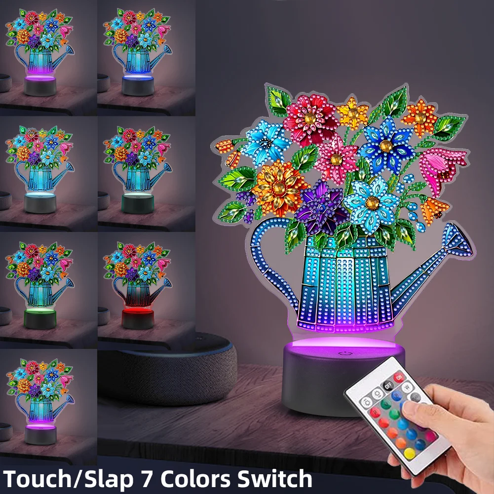 Acrylic Double Sided Butterfly Vase Diamond Painting LED Night Light for Desktop