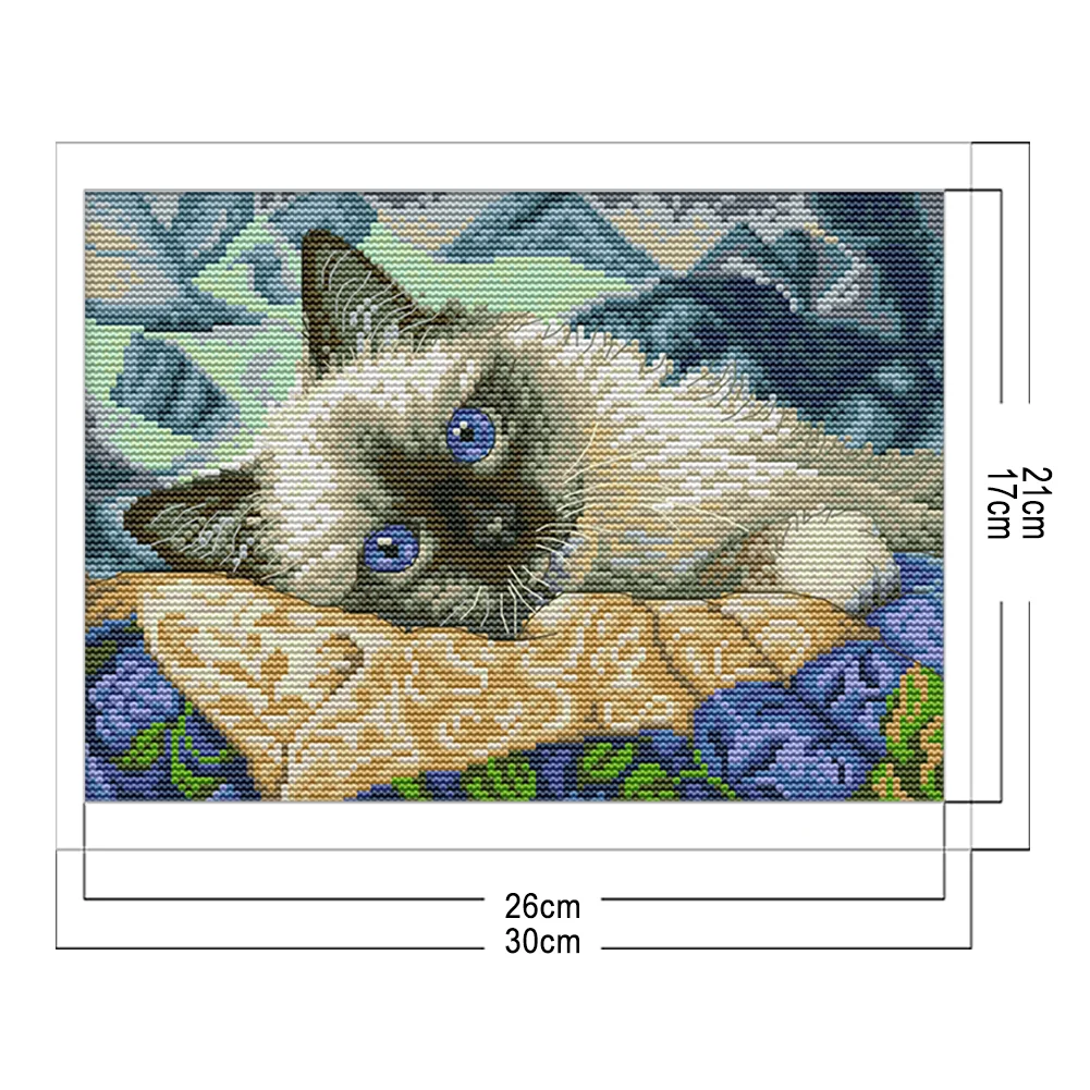 14CT Full Stamped Cross Stitch - Cat(Canvas|30*21CM)
