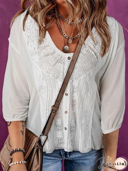 Lace Detail Round Neck Blouse