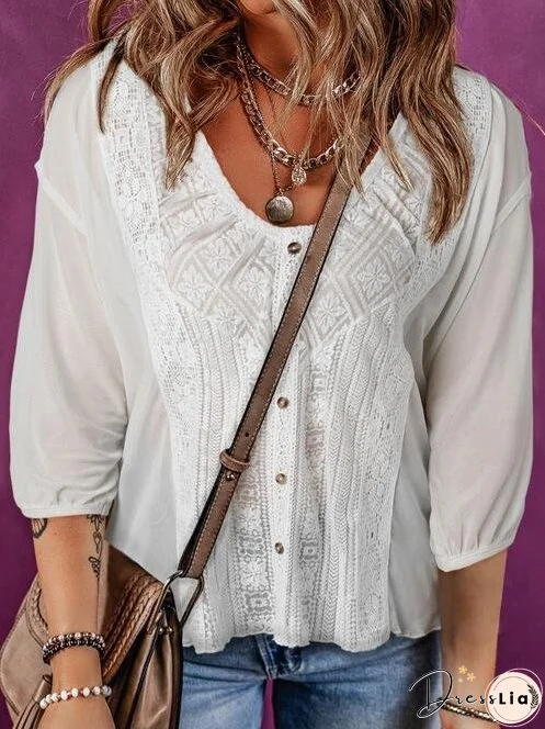 Lace Detail Round Neck Blouse