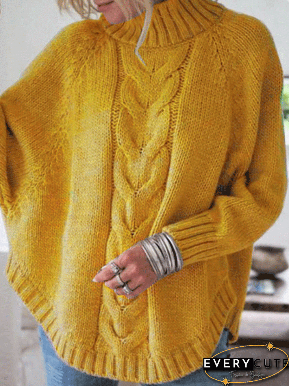 Women'S Sweaters Loose High Neck Long Sleeve Sweater