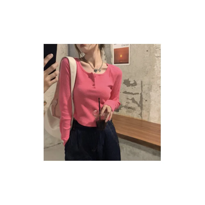 Uveng Uveng Sense Long-Sleeved T-Shirt Female 2024 Spring And Autumn New Korean Version Slim Careful Machine Bottom Shirt Short Student Jacket