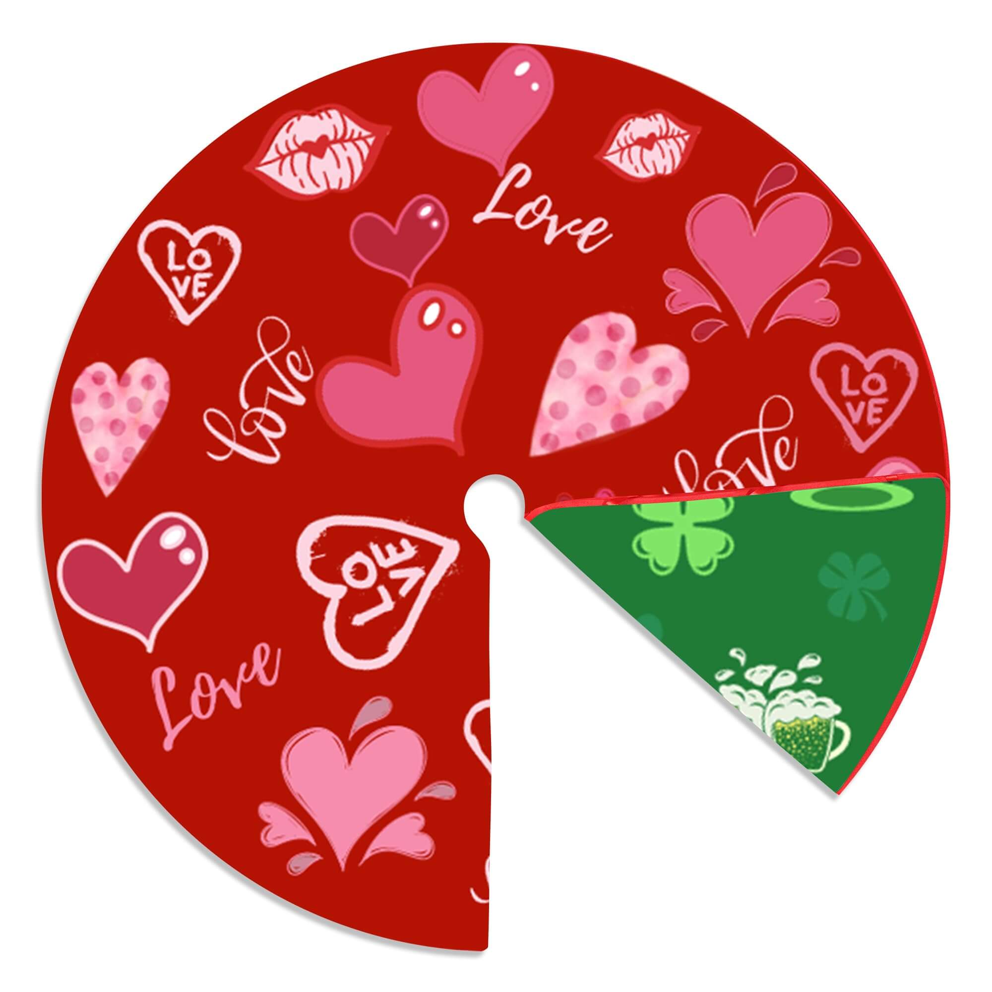 Valentine's Day Heart-Shaped Four-Leaf Clover Double-Sided Tree Skirt
