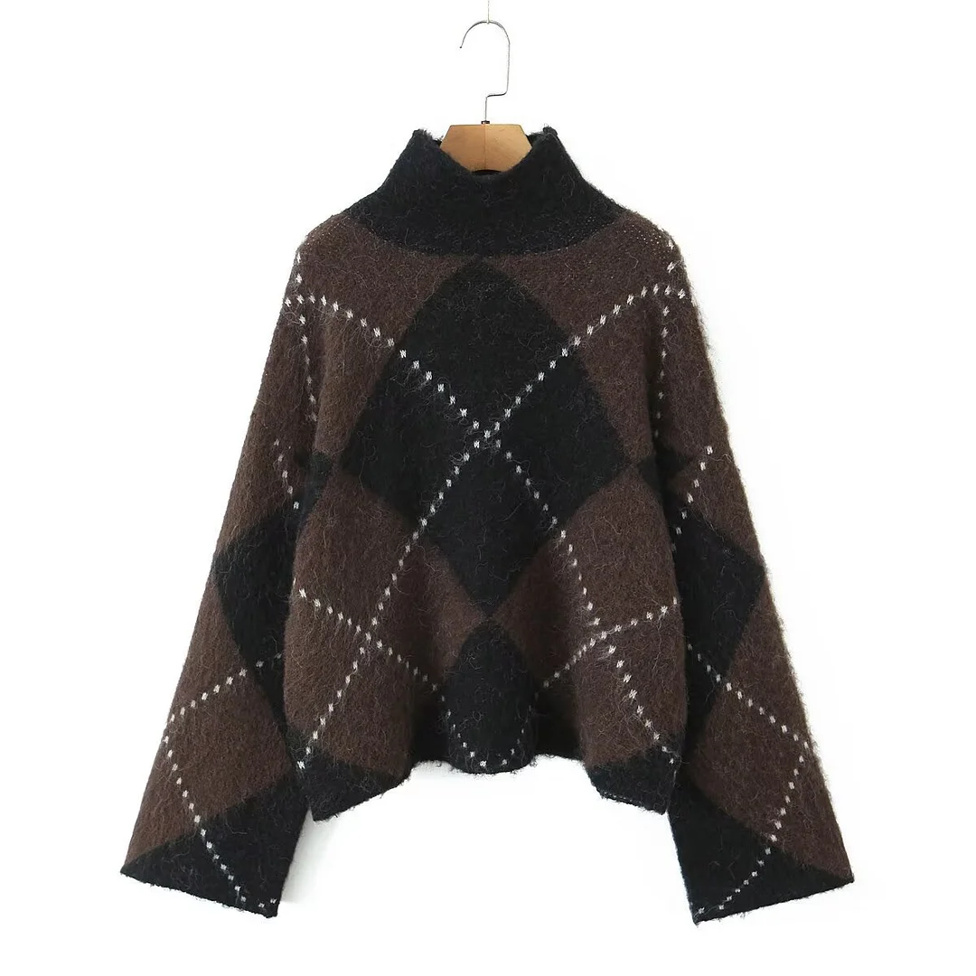 Nigikala Nigikala New Fashion Temperament Female High-Necked Loose Knitted Sweater Mini-Skirt