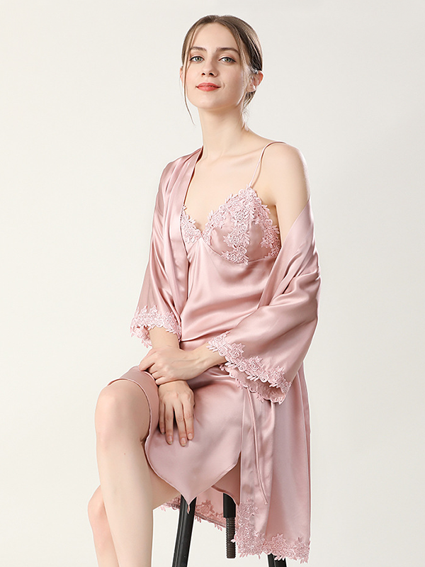 Sexy Solid Lace Silk Robe Women Style