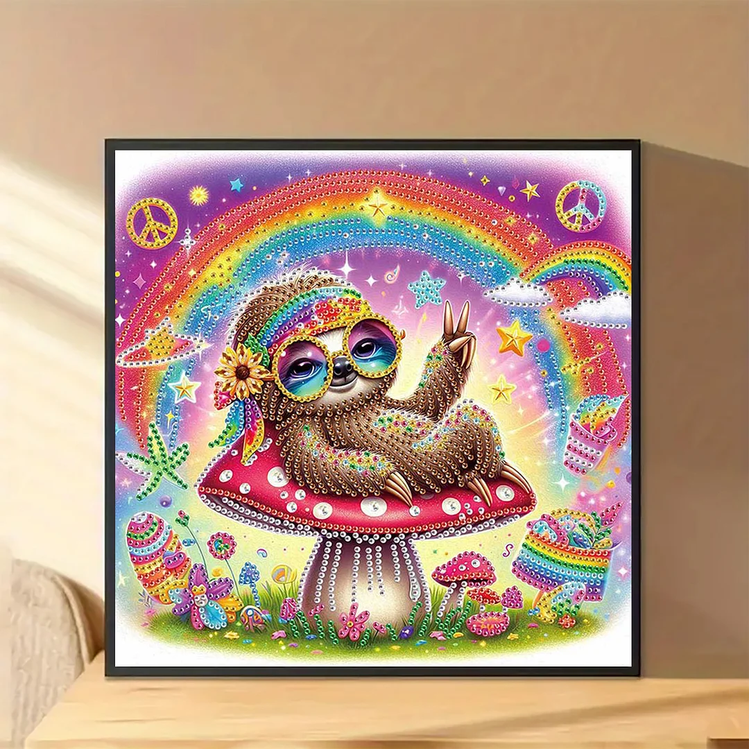 Diamond Painting - Partial Special Shaped Drill - Hippie Sloth(Canvas|30x30cm)