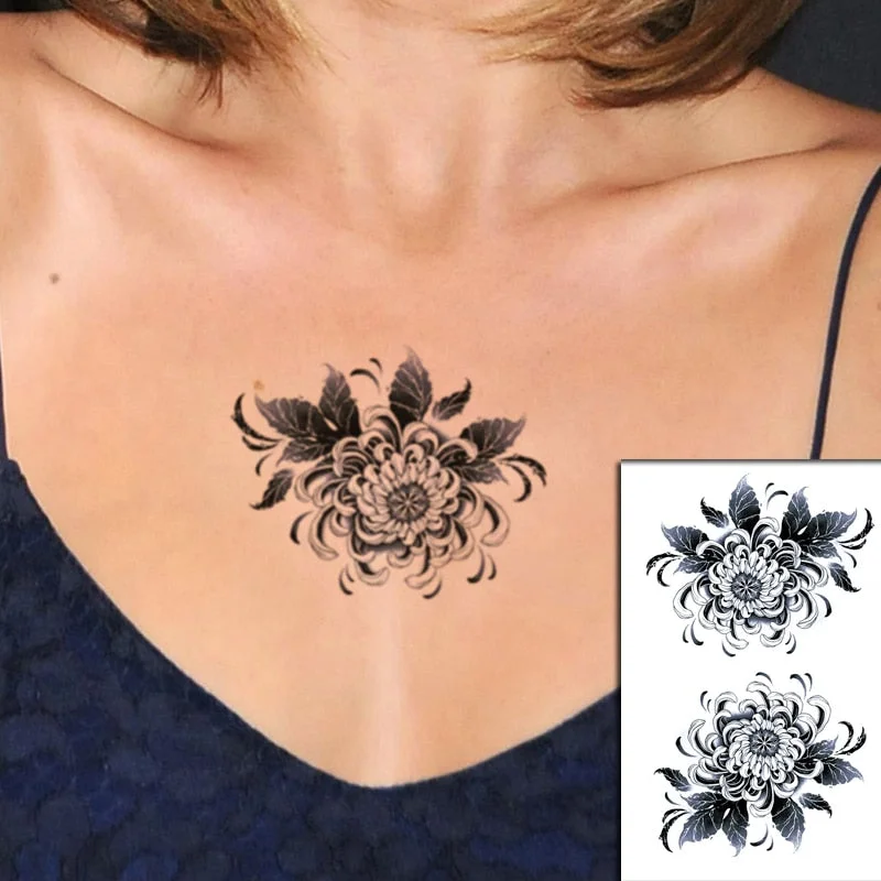 Sketch Rose Flowers Waterproof Temporary Tattoo Sticker Hand Lines Design Fake Tattoos Flash Tatoos Arm Chest Body Art for Women