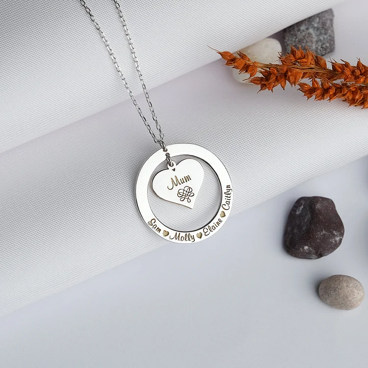 Family Name Necklace with Personalized Multiple Names Perfect Heart Jewelry