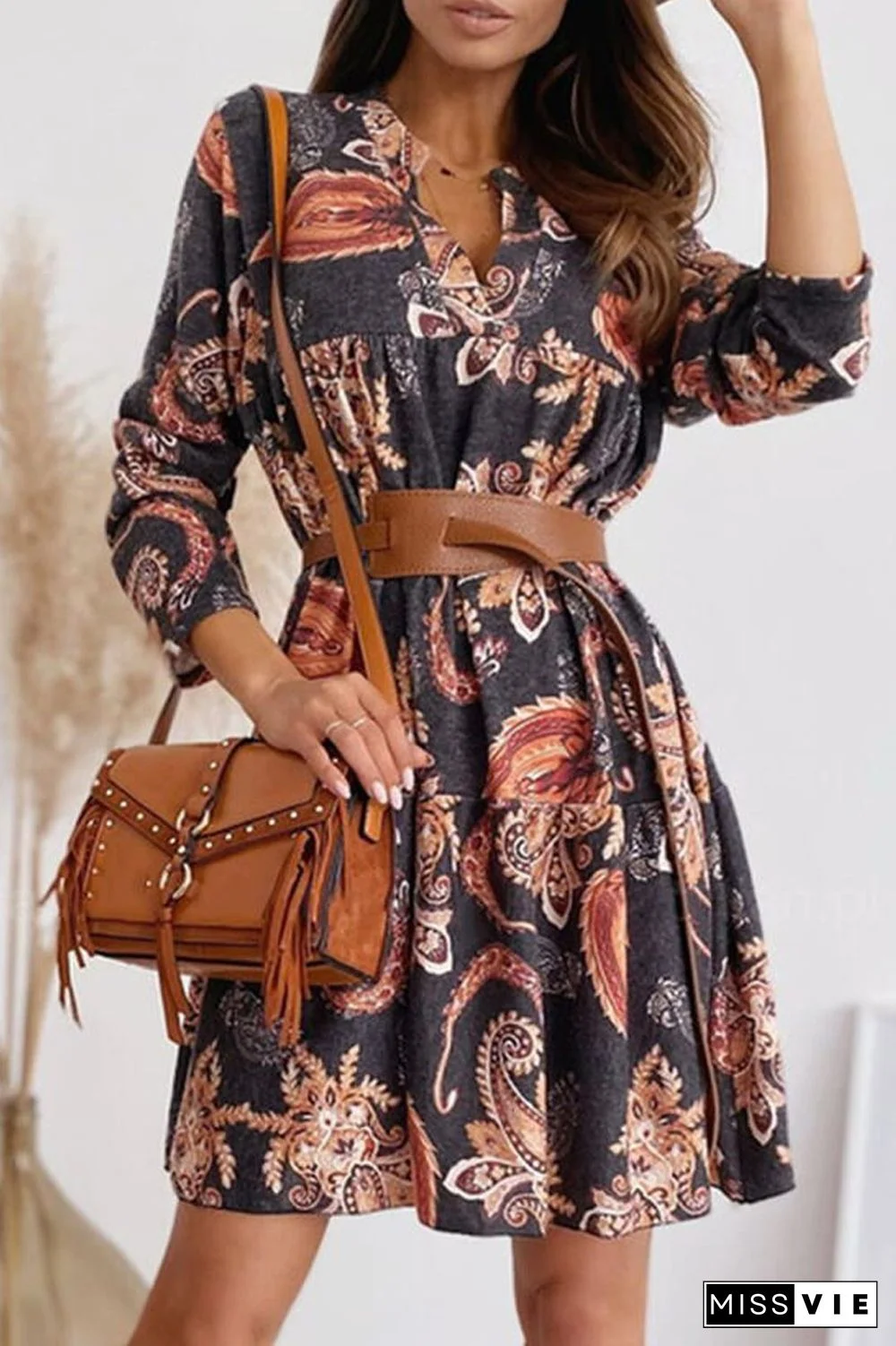 Digital Printed Half Sleeve Dress(Without Belt)