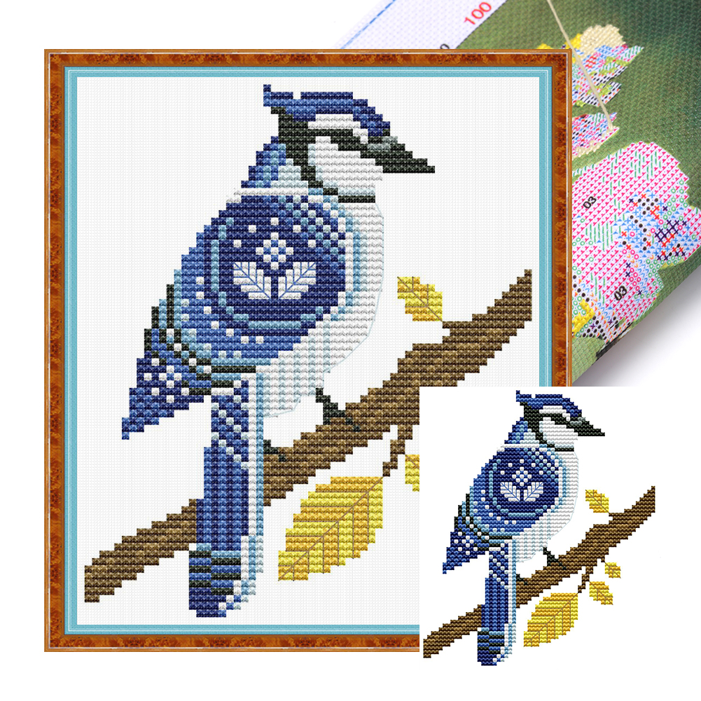 【Joy Sunday】Blue bird on the branch Partial 14CT Pre-stamped Canvas(16*18cm) Cross Stitch(backstitch)