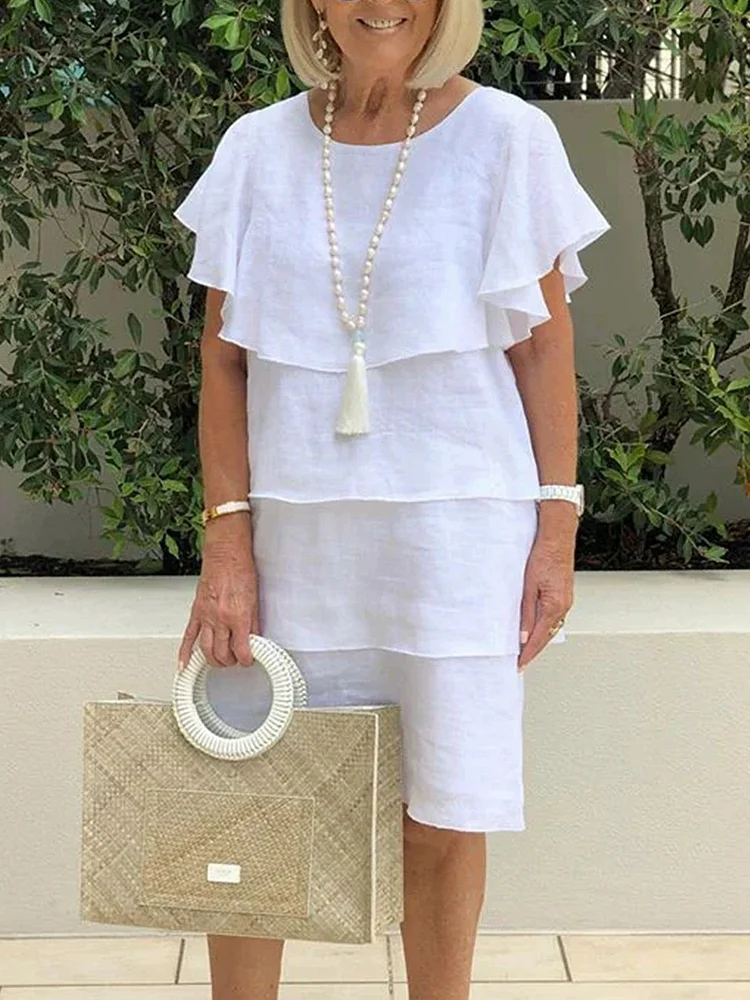 💕Limited Time 49% Off💕Ruffle Detail Short Sleeve Knee-Length Dress 