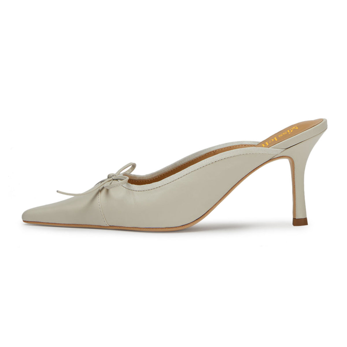 Bows Pointed Toe Stiletto Heel Slip-On Women's Mules Shoes in Ivory Nicepairs