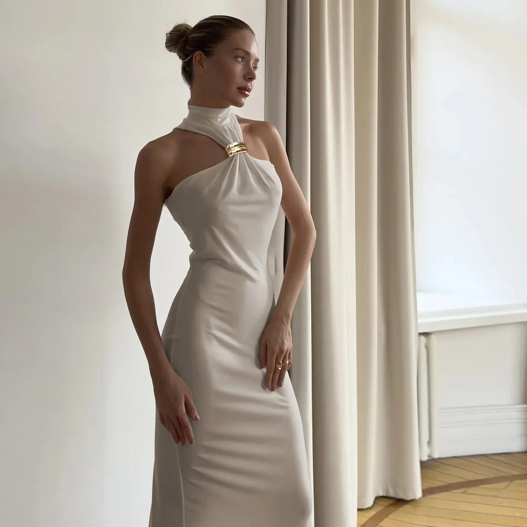 Uveng Spring-Summer Explosion Women's Metal Buckle Long Dress Dress Women