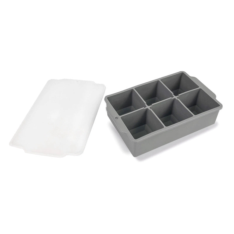 Silicone Large Ice Cube Mold Household Quick Frozen Ice Box Large Size With Lid 6 Holes Square Ice Cube Mold
