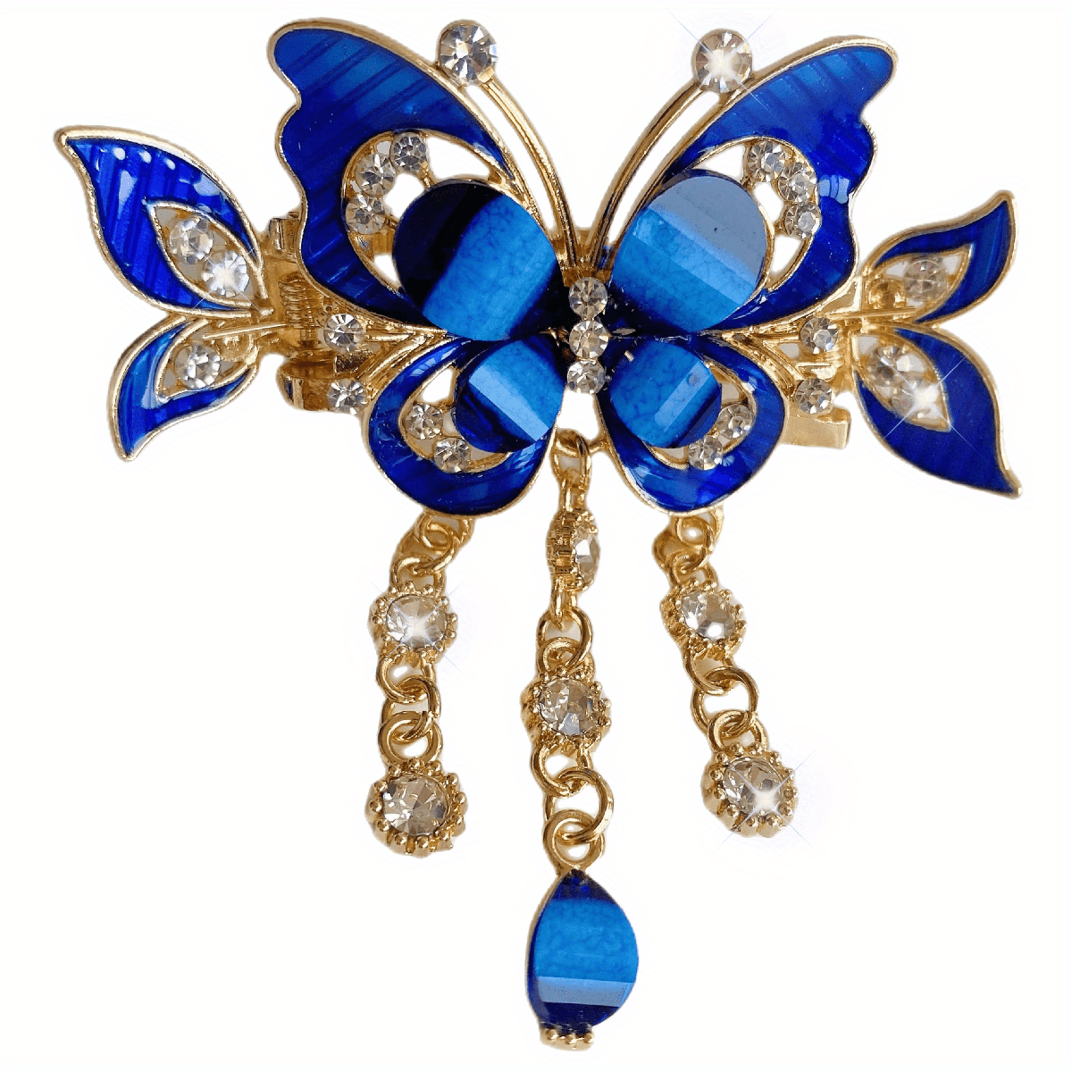 Bling Bling Butterfly Tassel Rhinestone Decor Hair Claw Clip Vintage Boho Ponytail Holder Hair Accessories