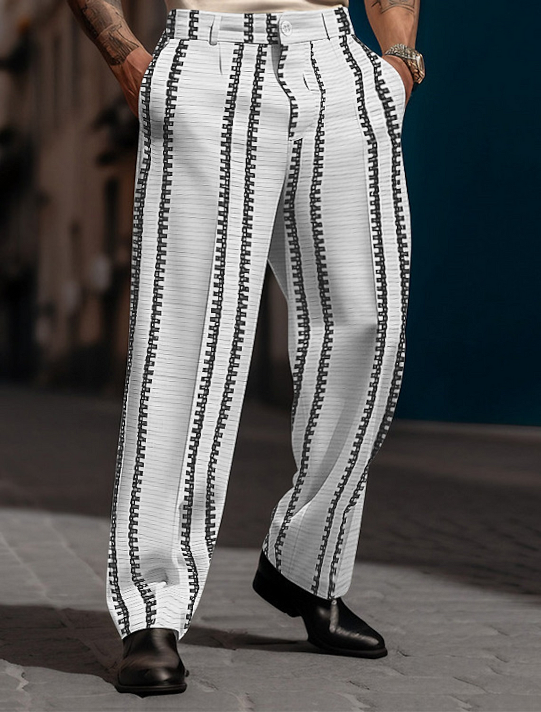 Men's Casual Vertical Stripe 3D Printed Street Pants 016