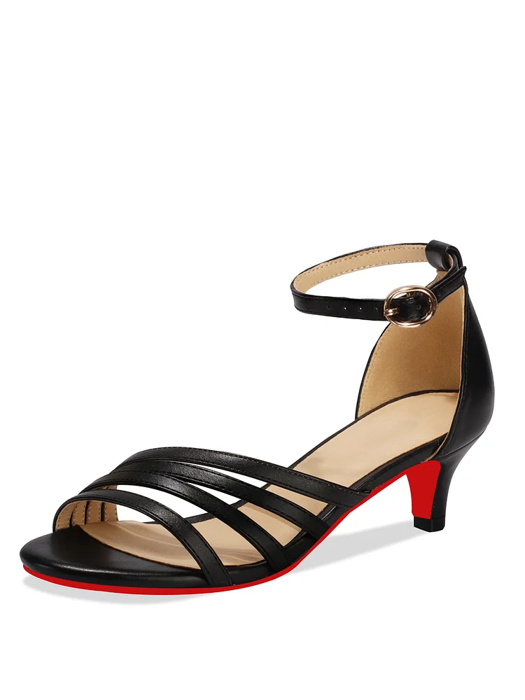 50mm Women's  Low Kitten Strappy Sandals Heels Open Toe Ankle Strap Bridal Dress Wedding Shoes Red Bottom Pumps