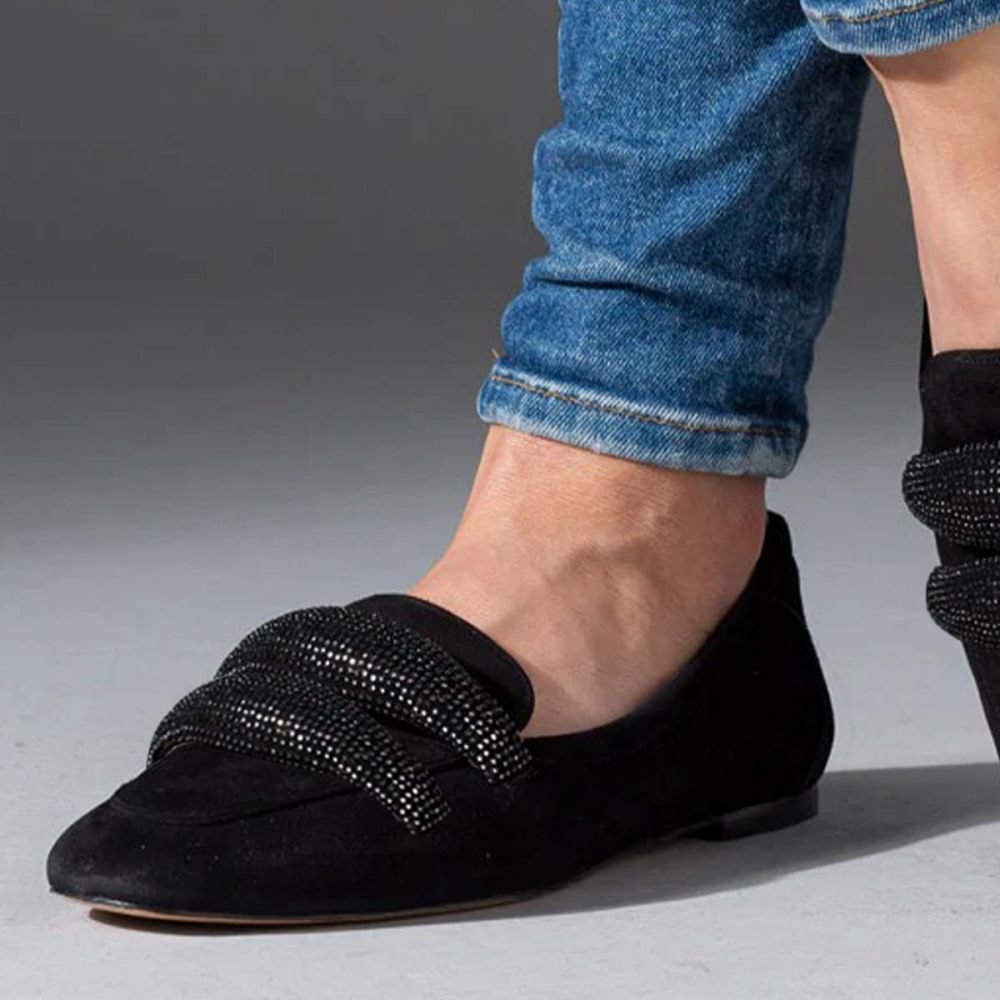 Black Almond Toe Suede Flats Casual Flat Loafers For Commuting Nicepairs
