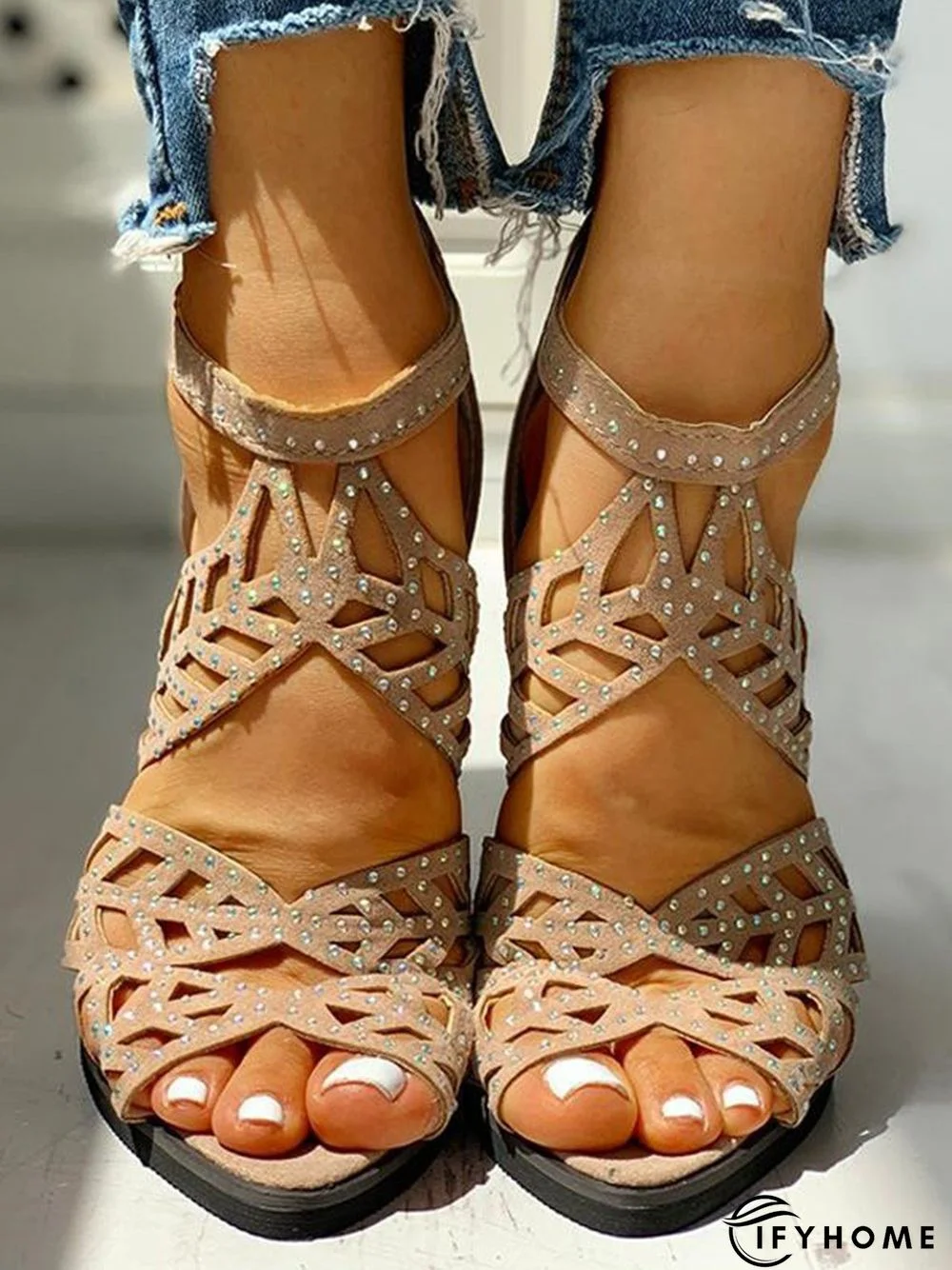 Ladies Elegant Cutout Open Toe Block Heel Sandals | IFYHOME