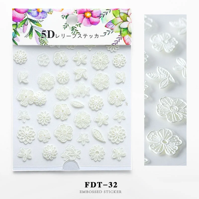 Nail Stickers Embossed 5D Elegant Flower Series Lace Designs Back Glue Nail Decals Tips For Beauty Salons-Nail Inspo