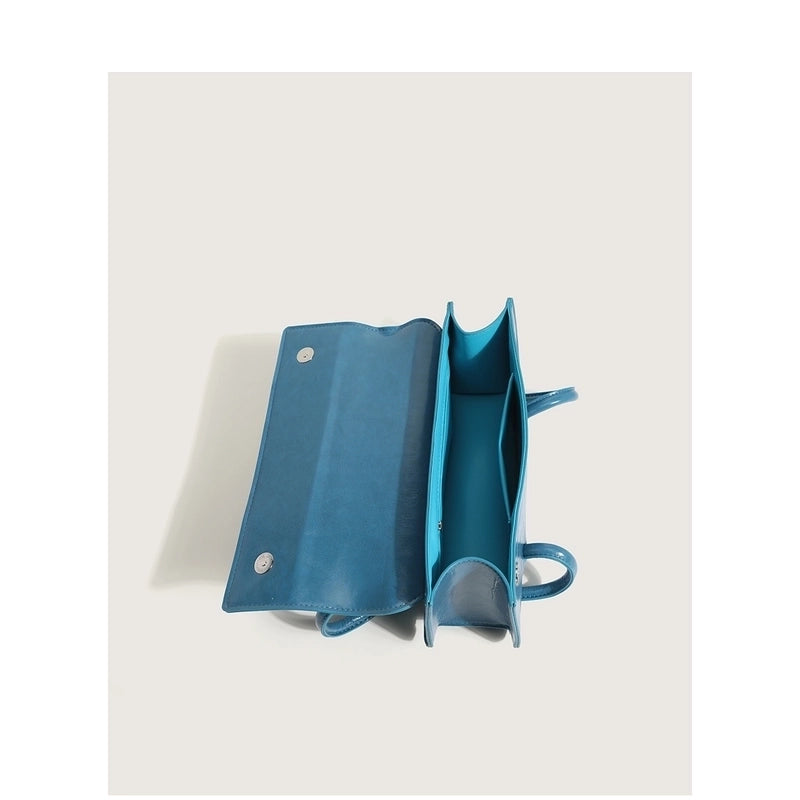 New Casual Fashion Oil Leather Solid Color Shoulder Tote Bag