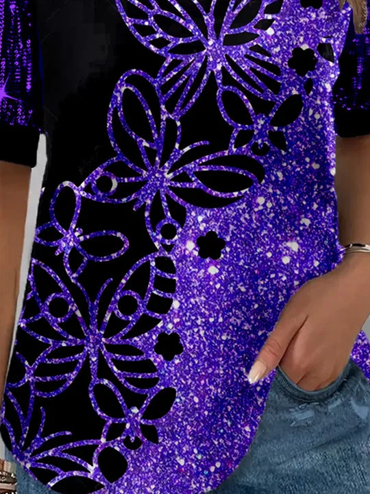 Women Half Sleeve V-neck Solid Color Dress