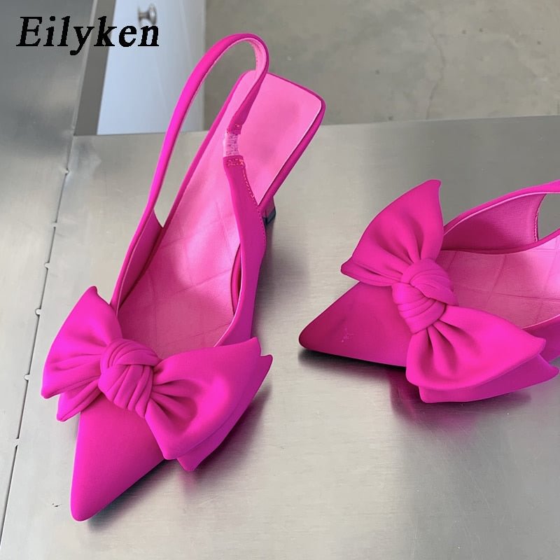Amozae 2022 Spring Big Butterfly-knot Women Pumps Slingback Sandals Ladies Shallow Pointed Toe Mules Slip On Party High Heel Shoes