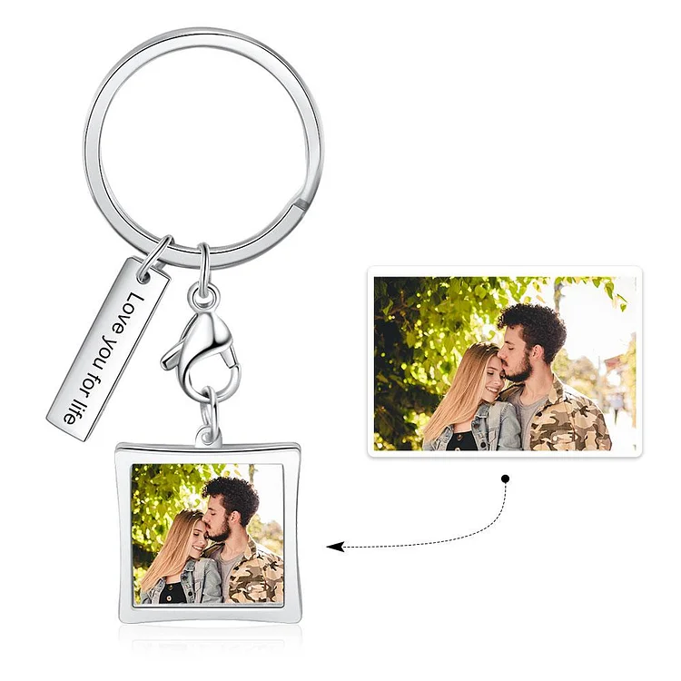 Custom Photo Keychain Square Pendant Personalized Key Chain with Engraving Bar
