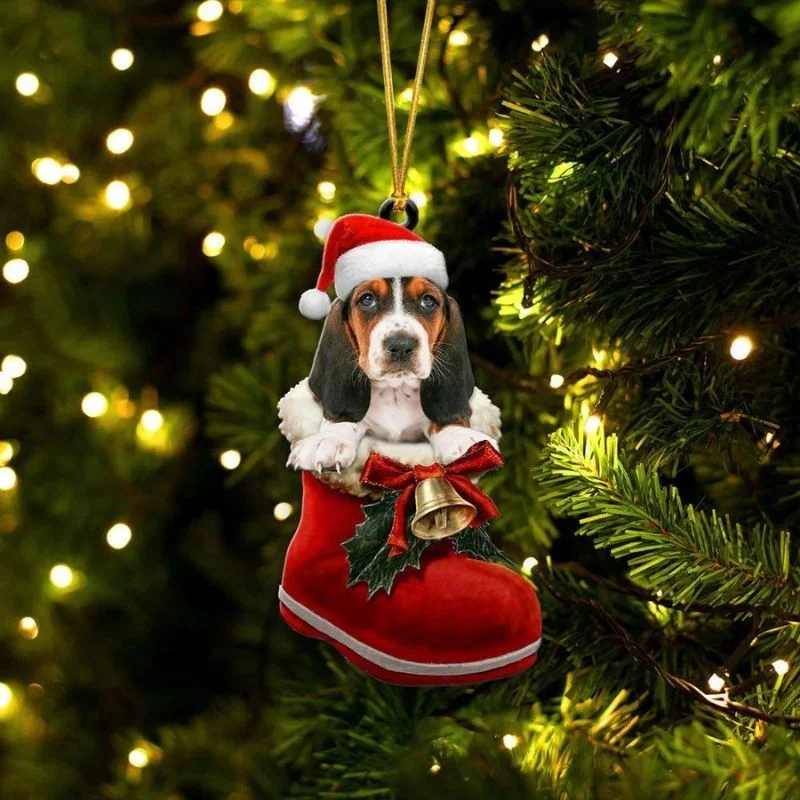 VigorDaily Basset Hound In Santa Boot Christmas Hanging Ornament SB062