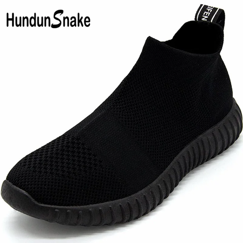 Hundunsnake Breathable Running Shoes For Women Sock Sneakers Women Sports Shoes Lady High Top Women Trainers Black Tennis B-046
