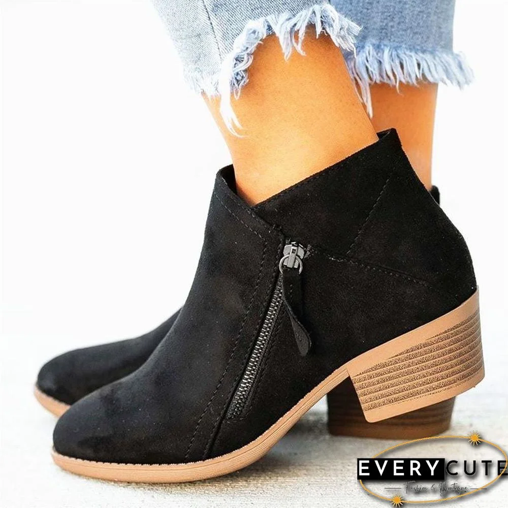 Simple Zipper Suede Short Boots