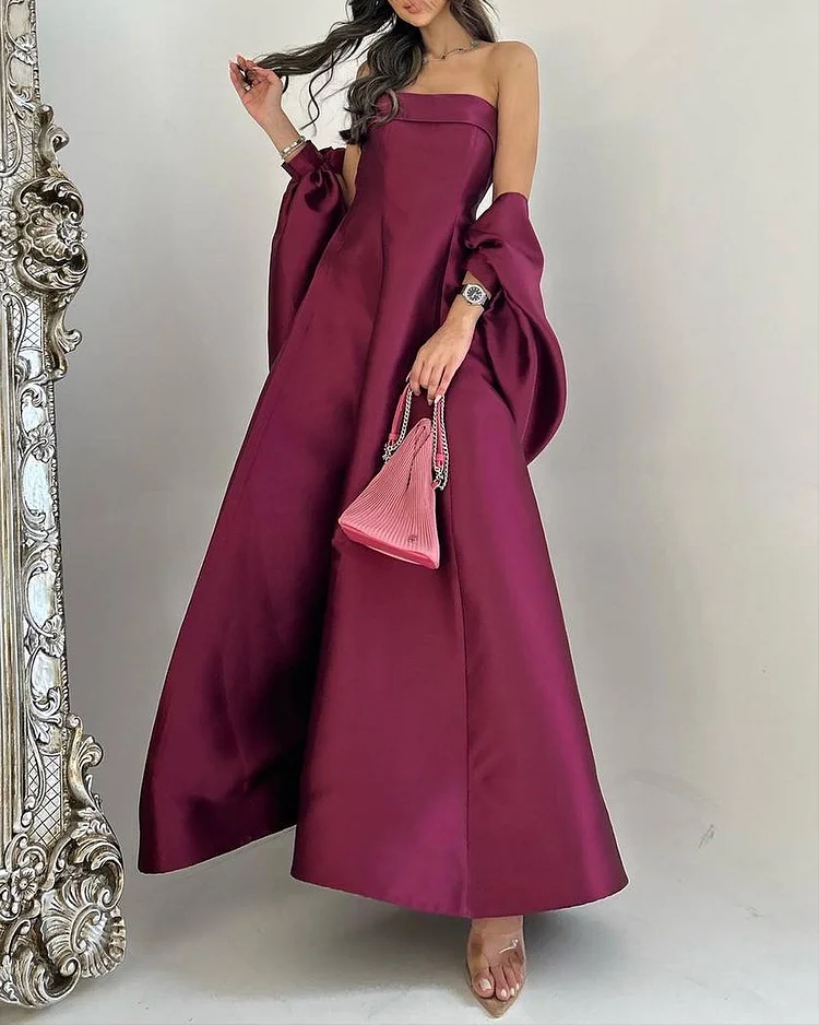 Women's Strapless Solid Color Satin Dress