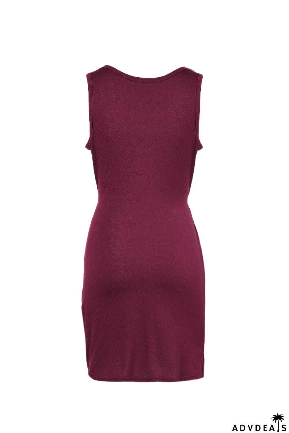 Burgundy Crew Neck Sleeveless Twist Hollow-out Bodycon Mini Dress