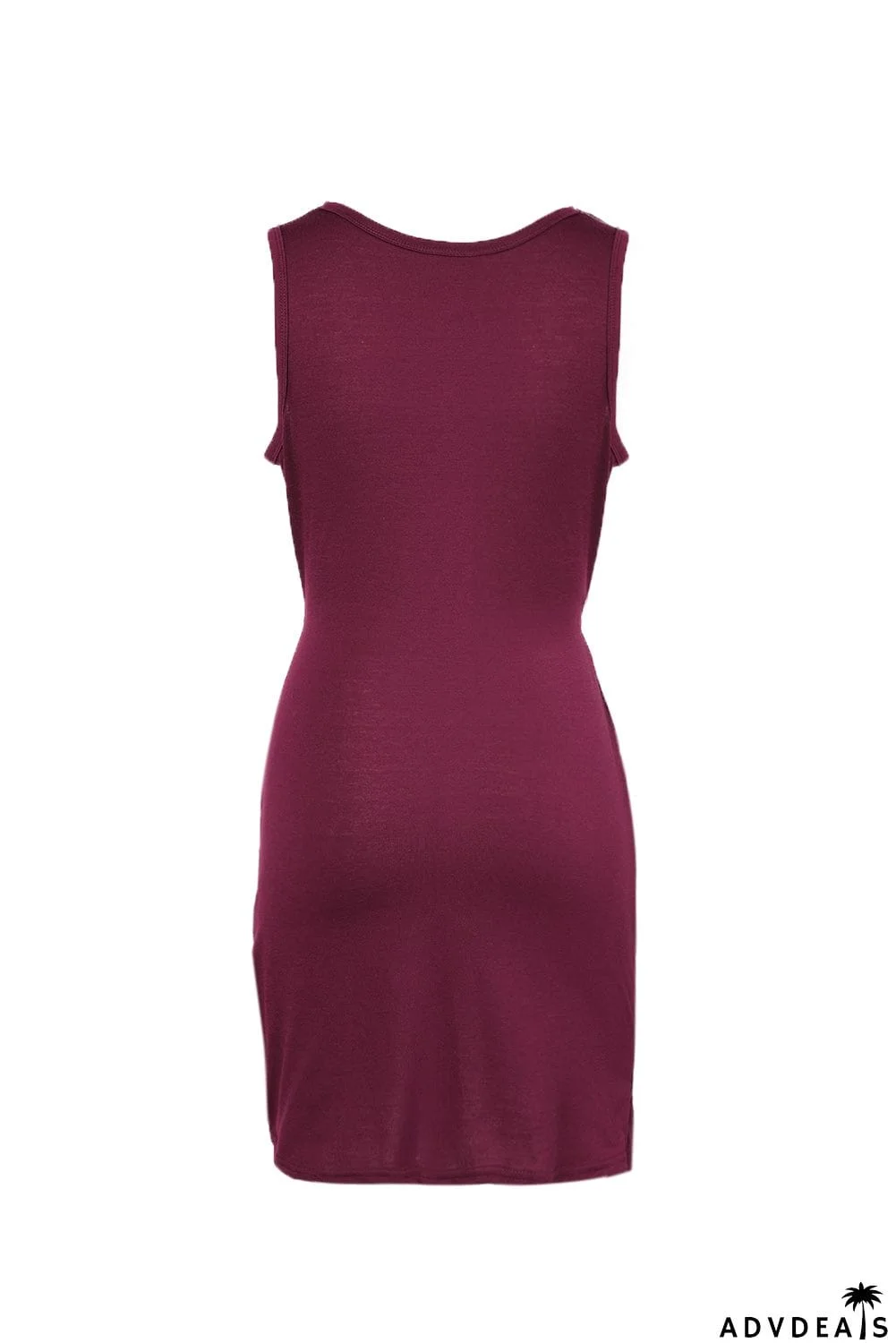 Burgundy Crew Neck Sleeveless Twist Hollow-out Bodycon Mini Dress