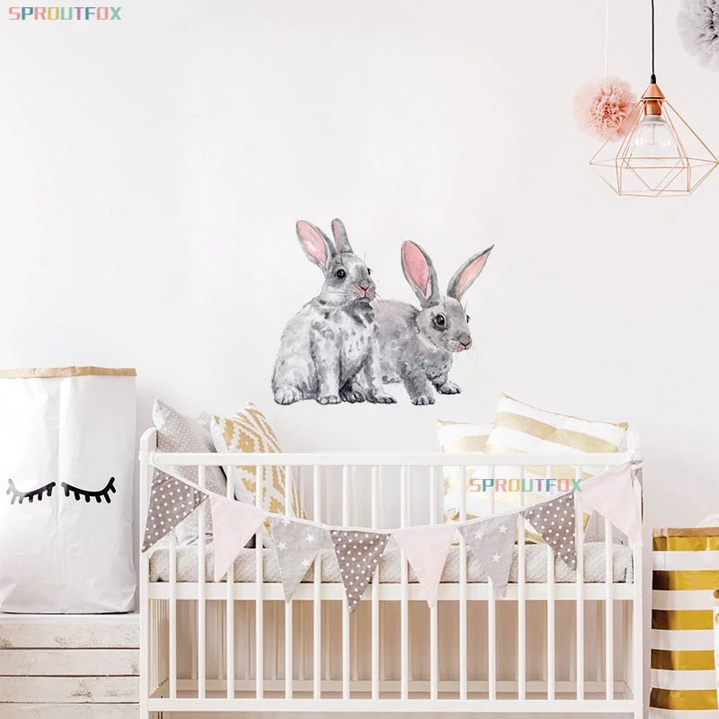 Color Wall Stickers For Kids Rooms Rabbits Christmas  Home Decoration Accessories 2021 Bedroom Girl Vinyl Decorative 30*40cm