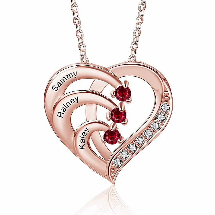Heart Necklace Personalized Ruby Birthstone Necklace Birthday Gifts for Wife Mom