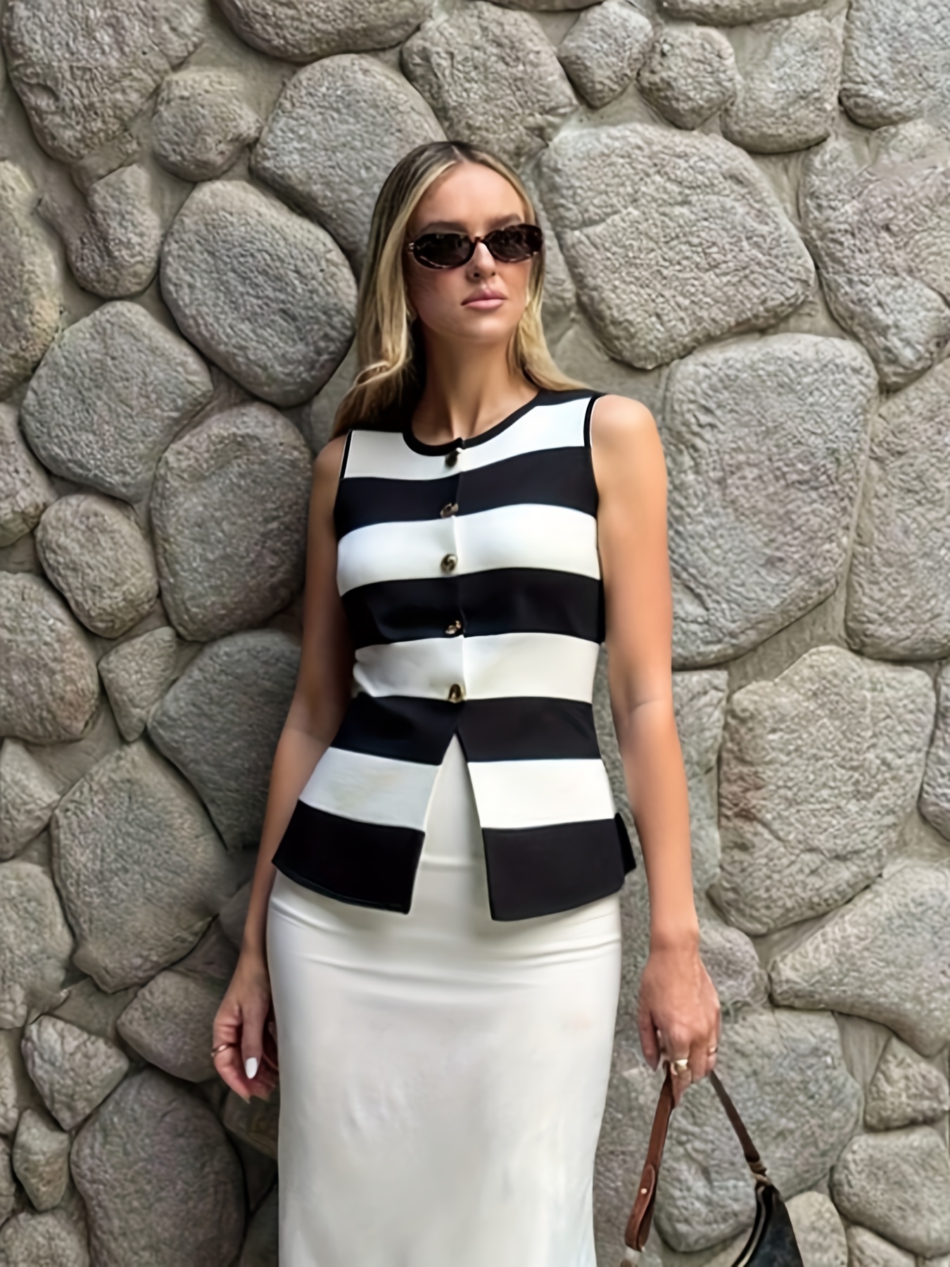 Womens Black White Striped Blazer Sweater Button-Forward Cardigan Lightweight Top