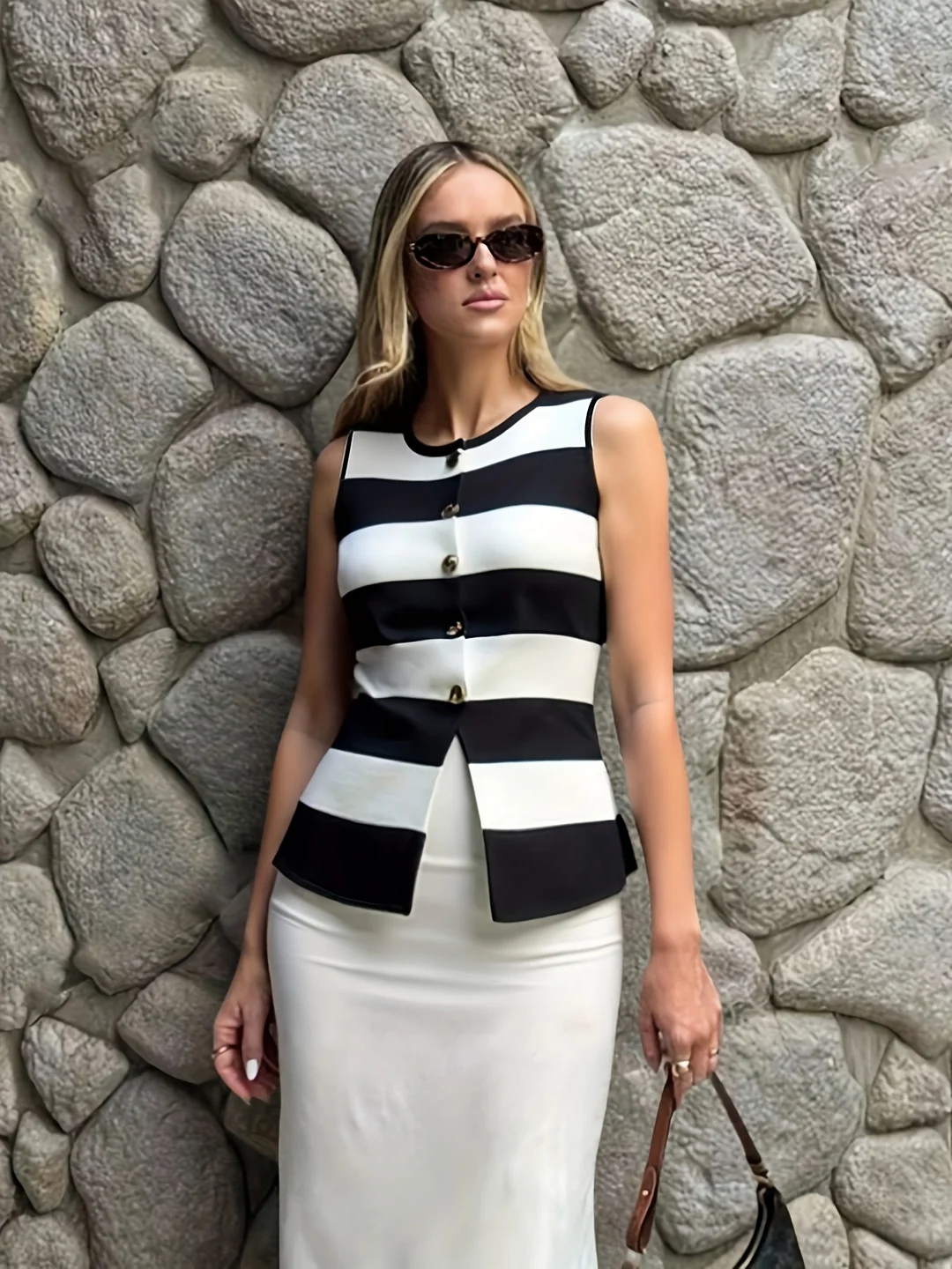 Women's Black & White Striped Blazer Sweater - Button-Front Cardigan, Lightweight Top For Everyday & Formal Outfits - Non-Transparent Summer Vest, Sweater Cardigan, Formal Attire, Classic Chic, Elegant Design