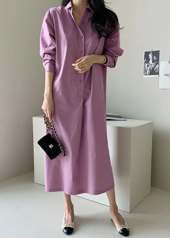 5.12Boutique Purple Peter Pan Collar Patchwork Cotton Shirts Dress Spring