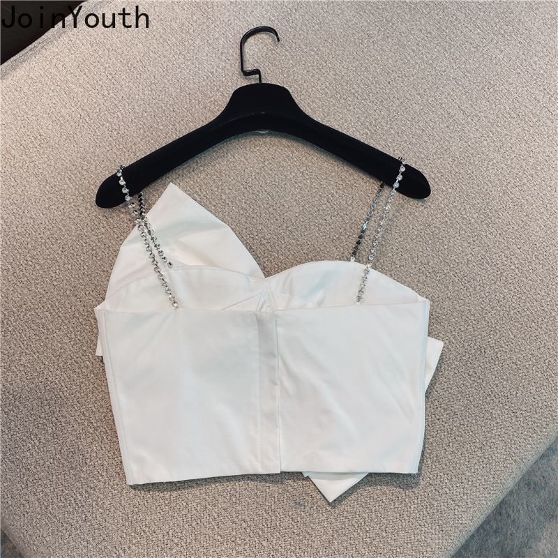 Fongt Sexy Lady Crop Top Mujer Summer Clothing Diamond Bow Backless Tanks Harajuku Temperament Tees Korean Fashion Camis