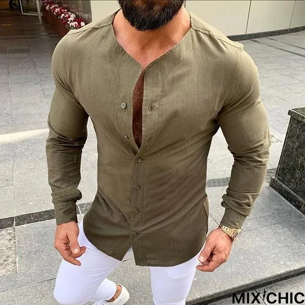 Men's Casual Stand Collar Solid Color Shirt