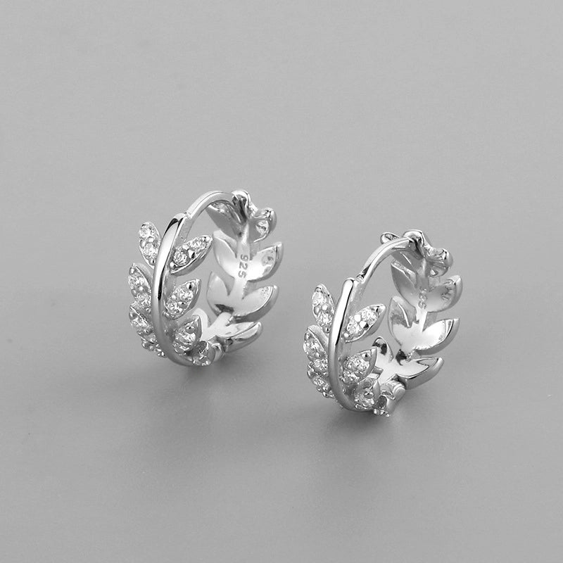 1 Pair Minimalist Leaf Brass Inlay Rhinestones Ear Studs